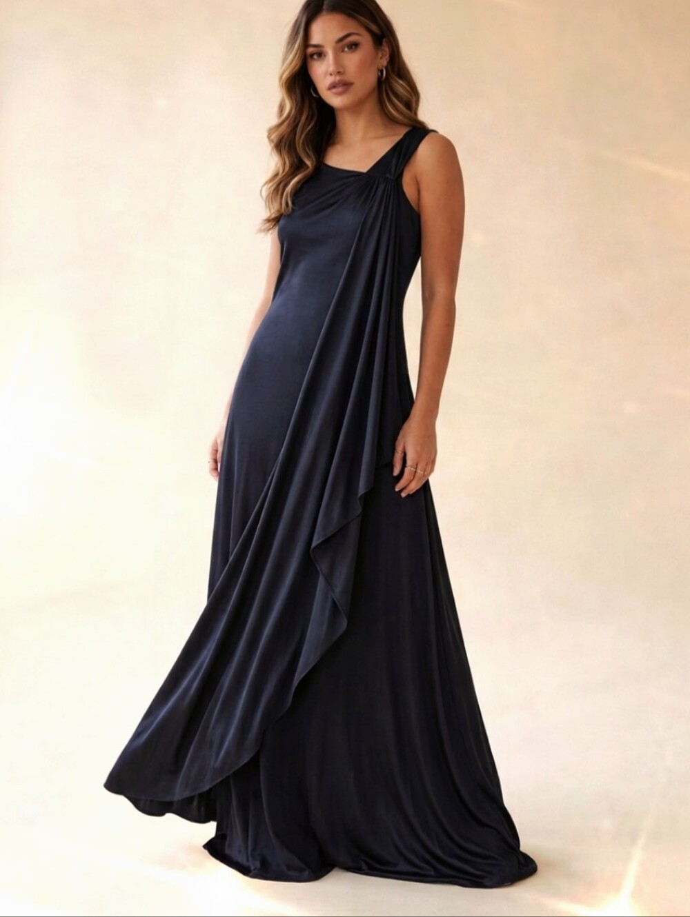 1970s Black Maxi Gown Vintage Glam Elegant Long Party Dress
